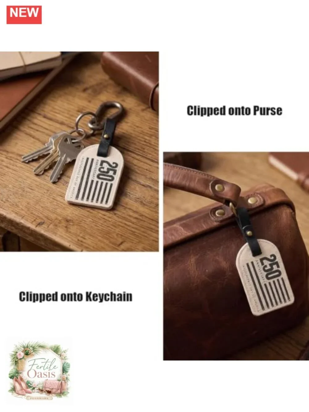 Patriotic Purse Charm Keychain Faux Leather 250 Flag Keyring Bag Tag